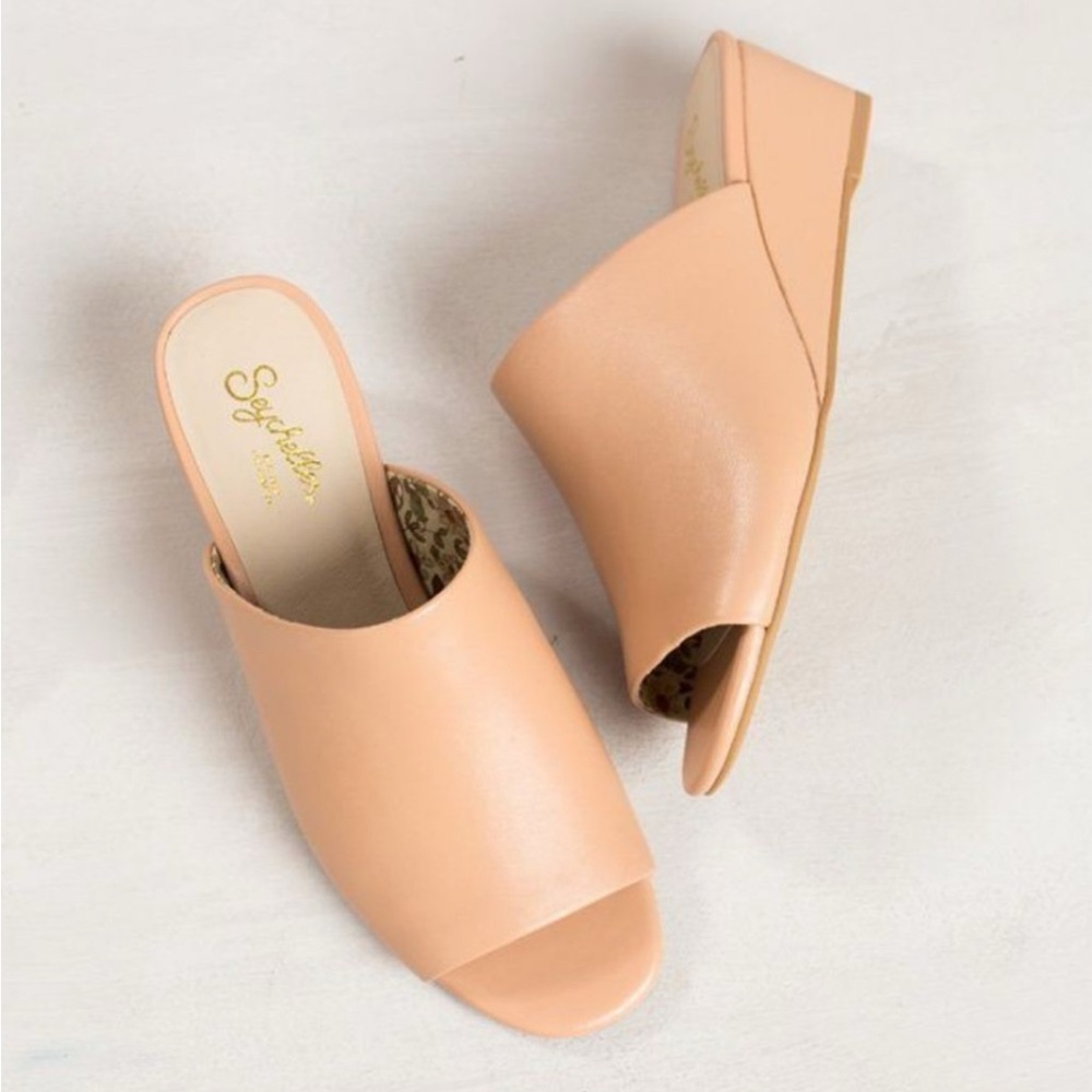 NIB sz 10 Seychelles vendor nude leather open toe wedge mules brand new $88!